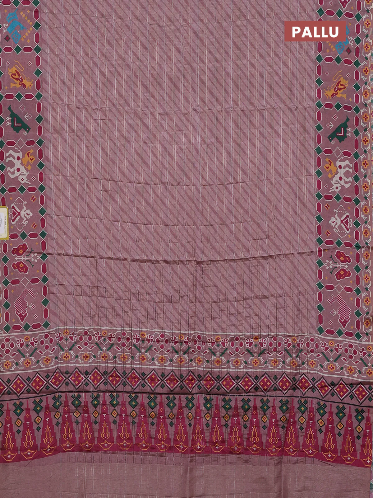 Semi tussar saree pastel pink with leheriya prints and patola printed border - Image 3