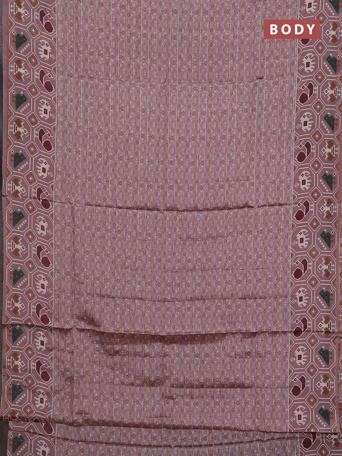 Semi tussar saree pastel pink with zari stripes pattern and patola printed border - Image 2