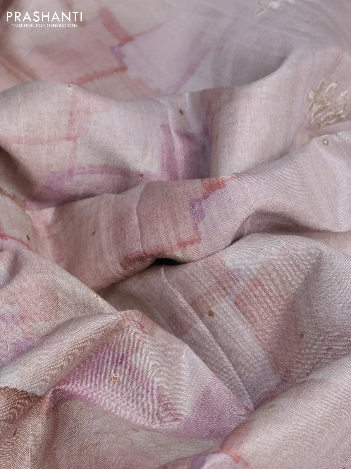 Semi tussar saree pastel shade with allover geometric prints and embroidery cut work border - Image 3