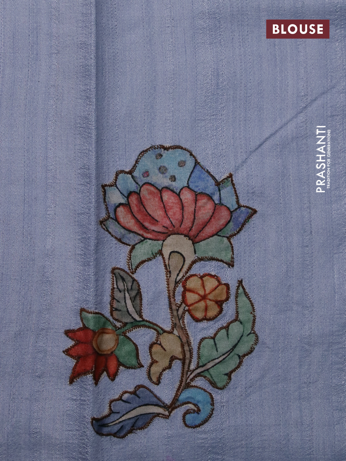 Semi tussar saree pastel shade with allover kalamkari applique work in borderless style - Image 4