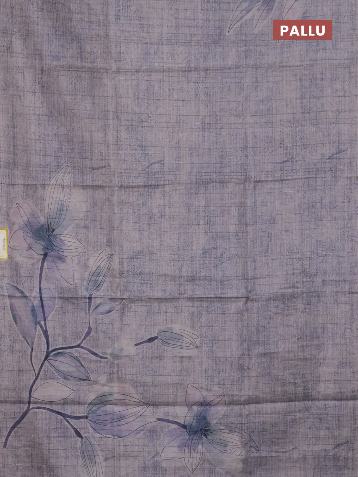 Semi tussar saree pastel violet with floral digital prints in borderless style - Image 3