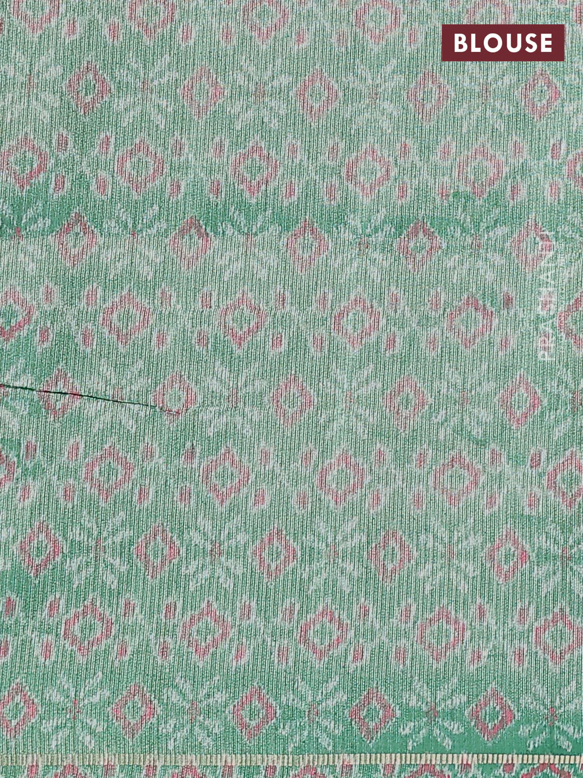 Semi tussar saree peach pink and green with allover silver & gold zari weaves and simple zari border - Image 3