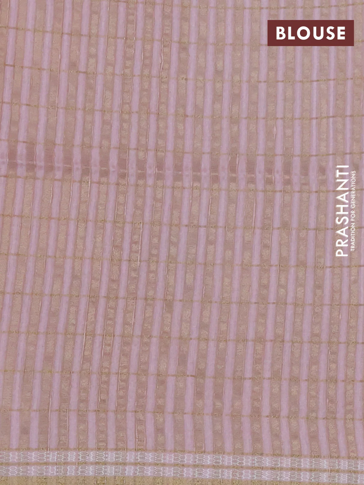 Semi tussar saree peach shade with allover zari checks & digital prints and zari woven border - Image 3