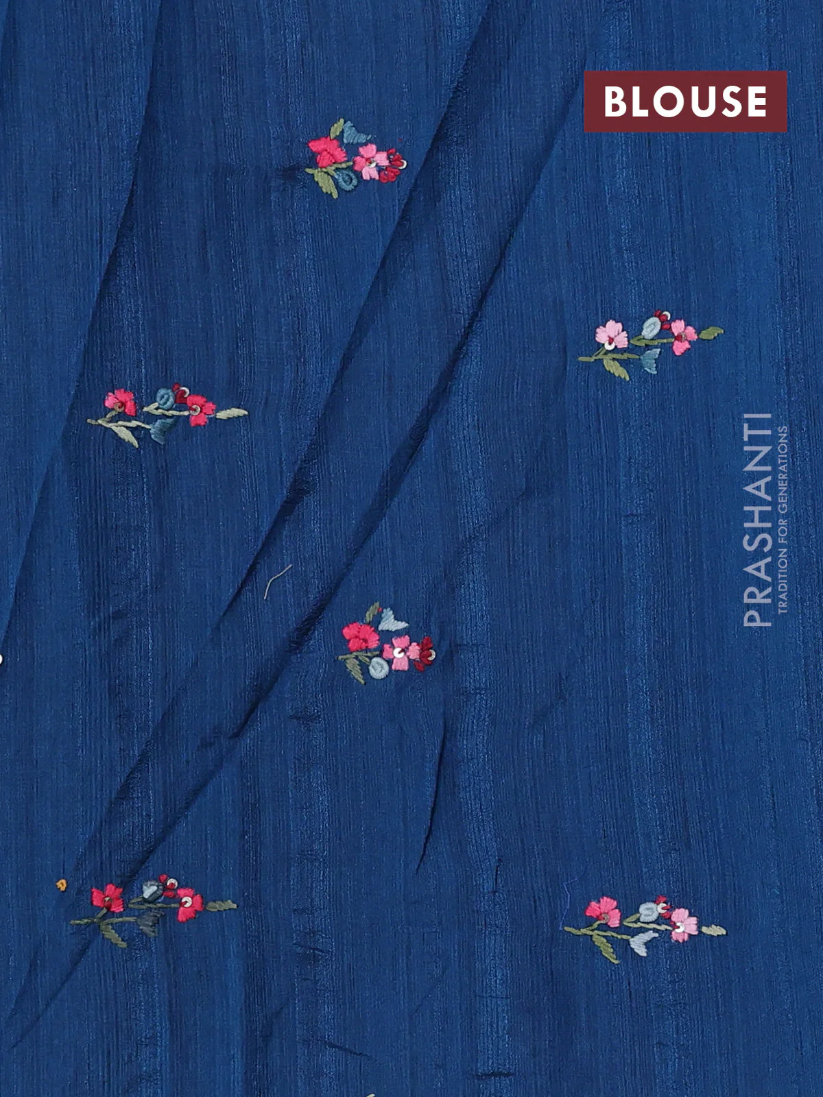 Semi tussar saree peacock blue with embroided buttas and embroidery pallu - Image 3