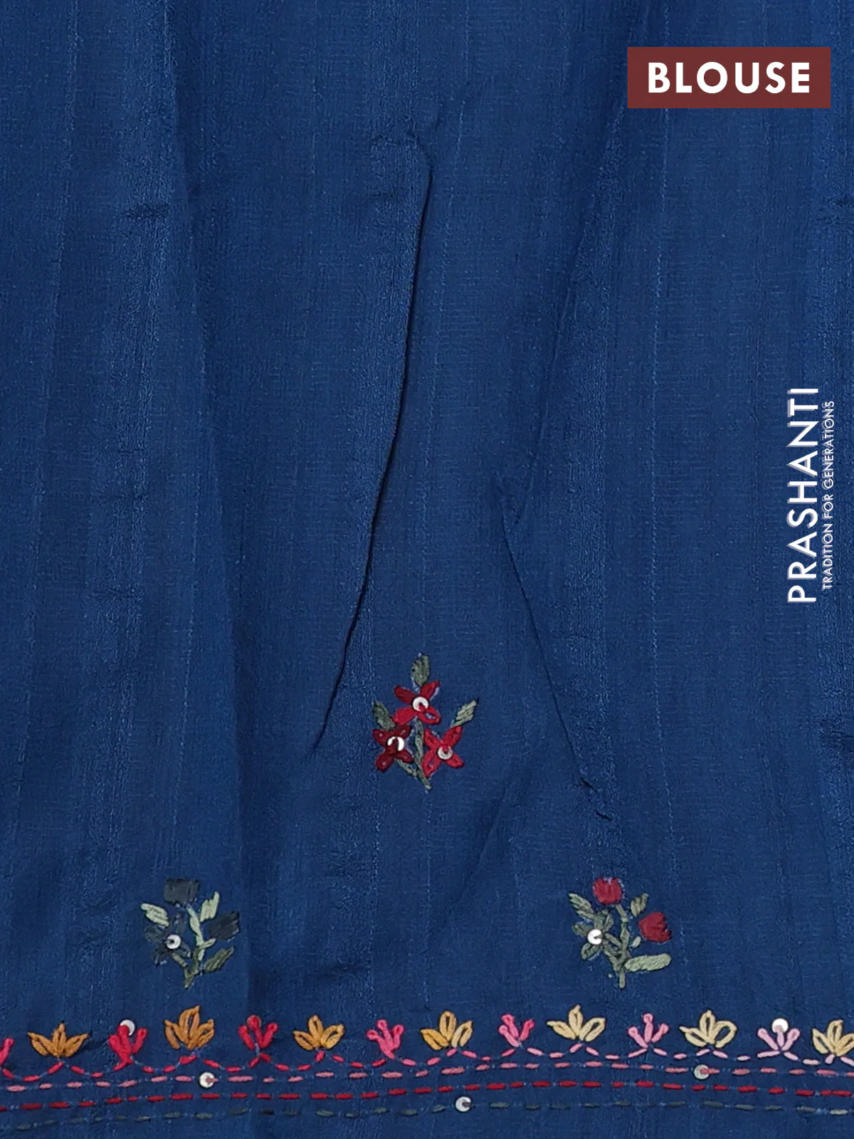 Semi tussar saree peacock blue with embroided buttas and embroidery pallu - Image 3