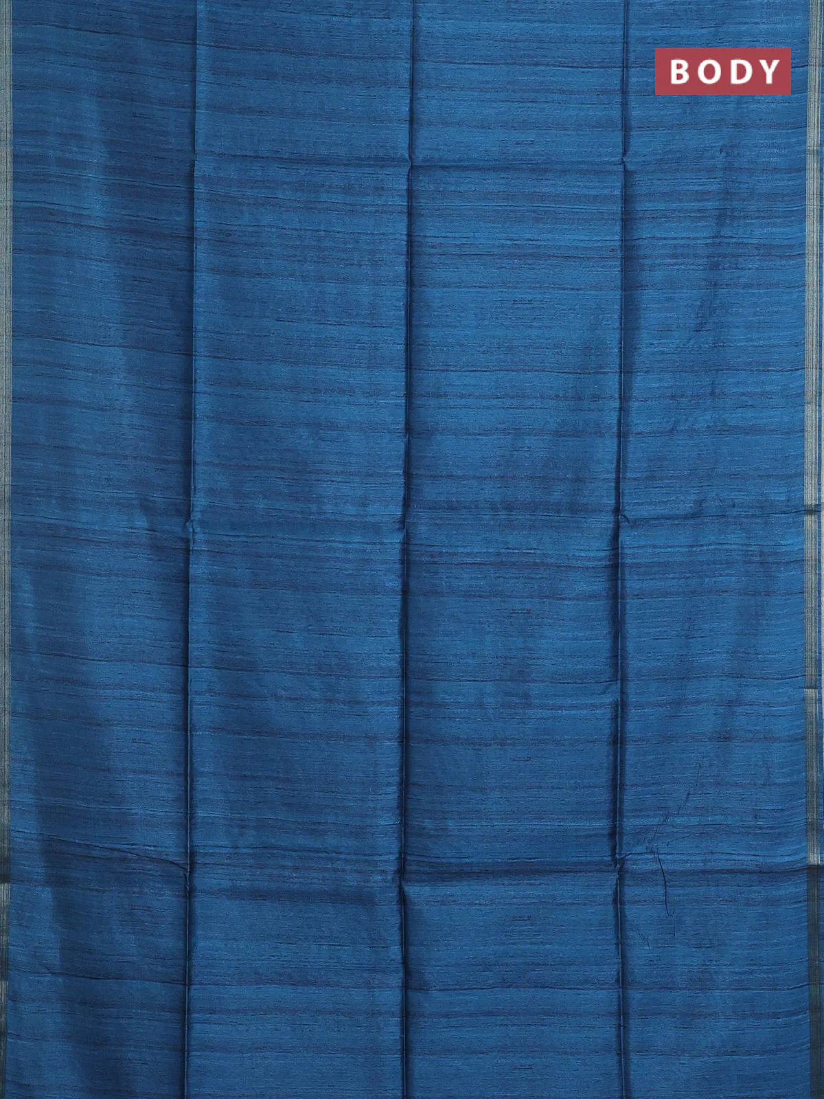 Semi tussar saree peacock blue with plain body and kalamkari prints & cut work pallu - Image 2