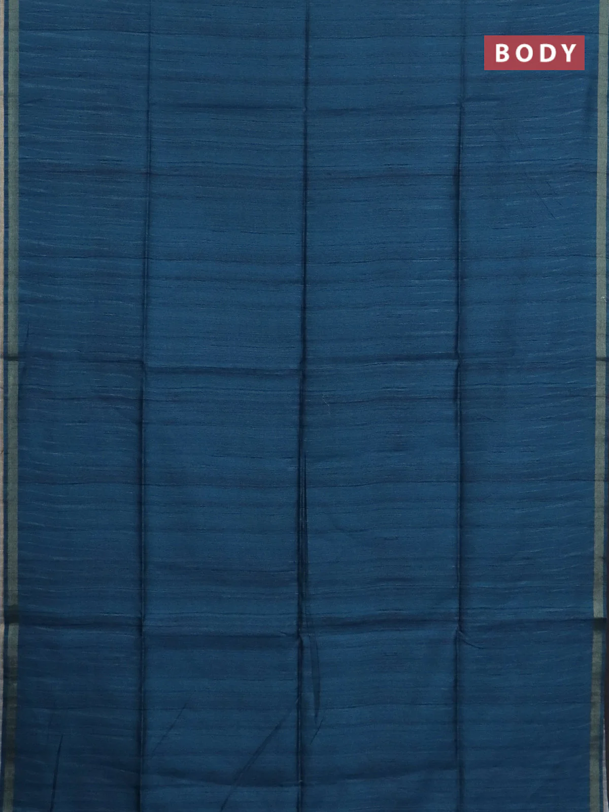 Semi tussar saree peacock blue with plain body and kalamkari prints & cut work pallu - Image 2