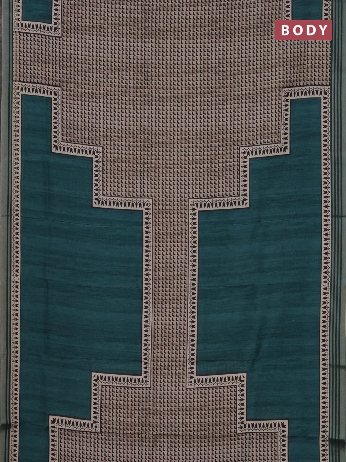 Semi tussar saree peacock green with allover prints and zari woven border - Image 2