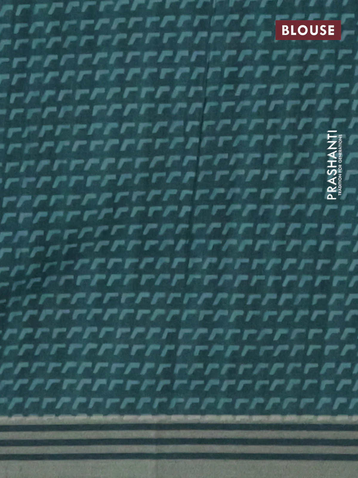 Semi tussar saree peacock green with allover prints and zari woven border - Image 4