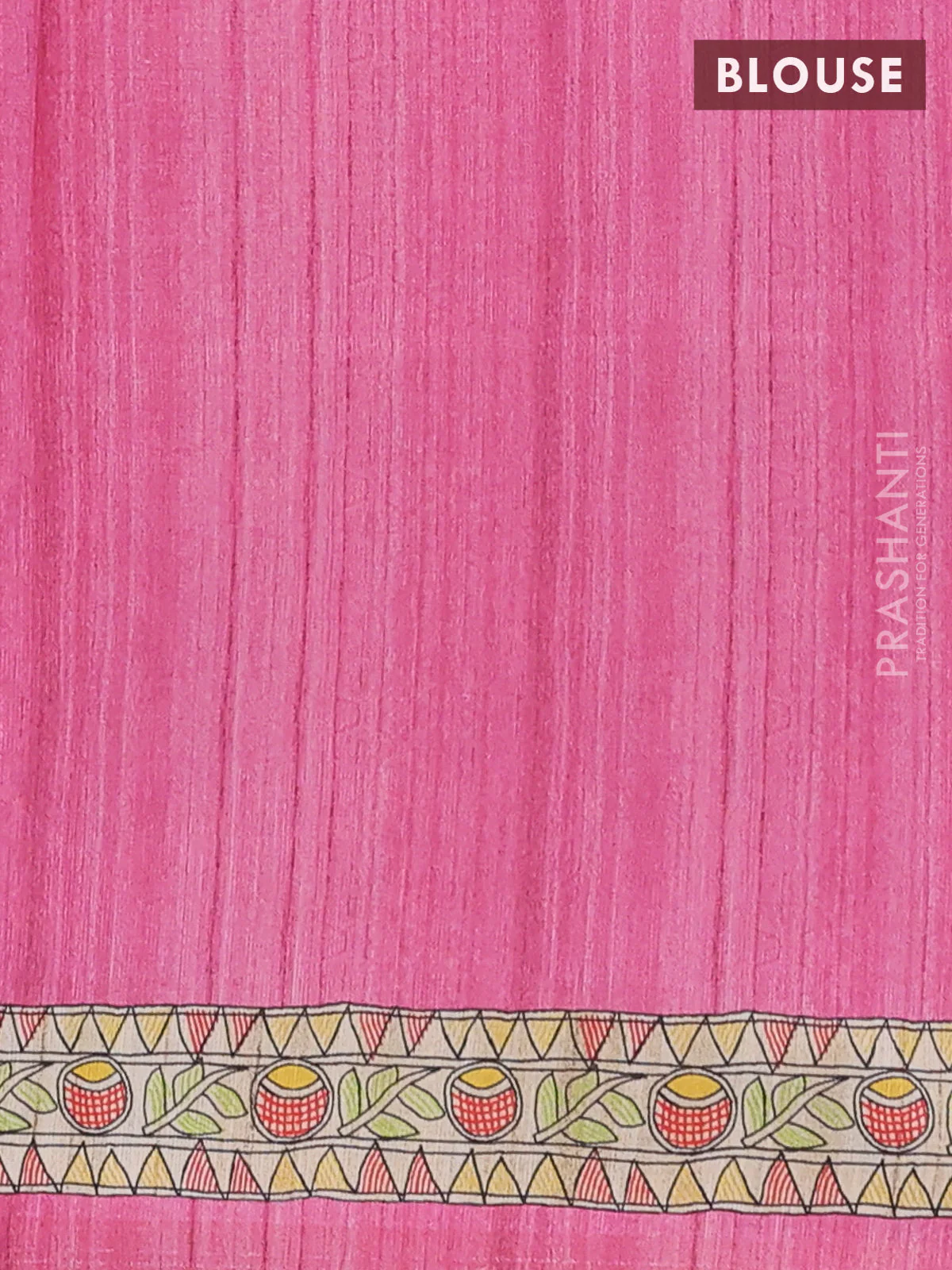Semi tussar saree pink and beige with allover butta prints and madhubani printed pallu & border - Image 4