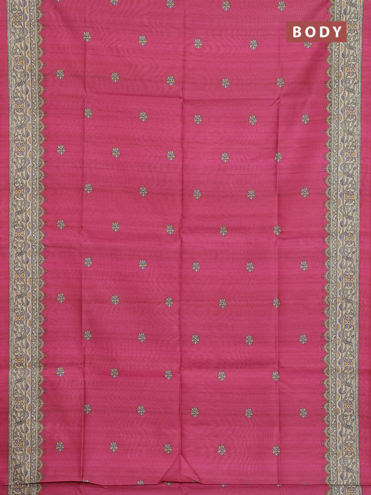 Semi tussar saree pink and beige with allover butta prints and madhubani printed pallu & border - Image 2