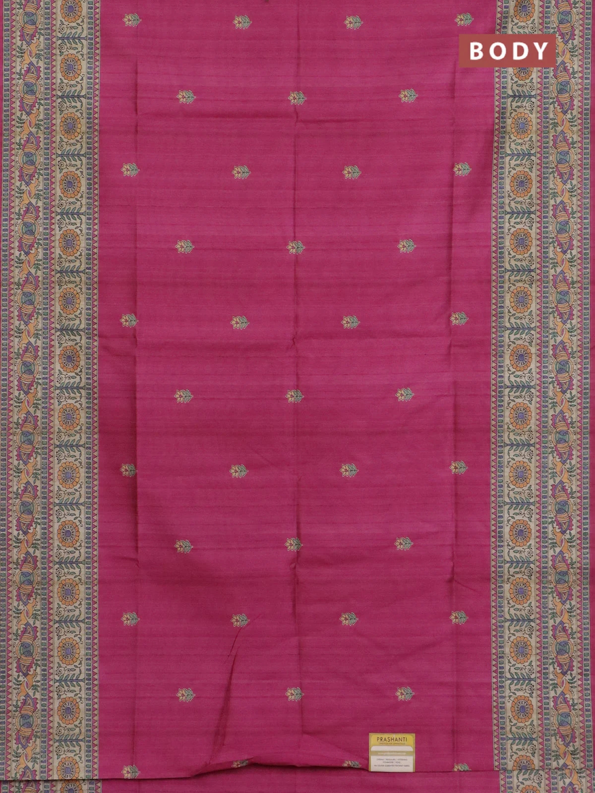 Semi tussar saree pink and beige with butta prints and madhubani printed pallu & border - Image 2