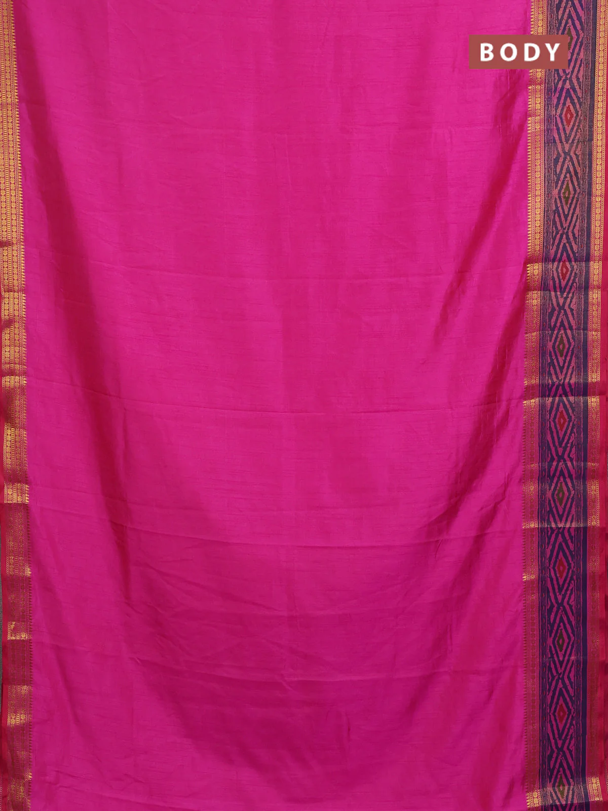 Semi tussar saree pink and blue with plain body and ikat printed pallu - Image 2