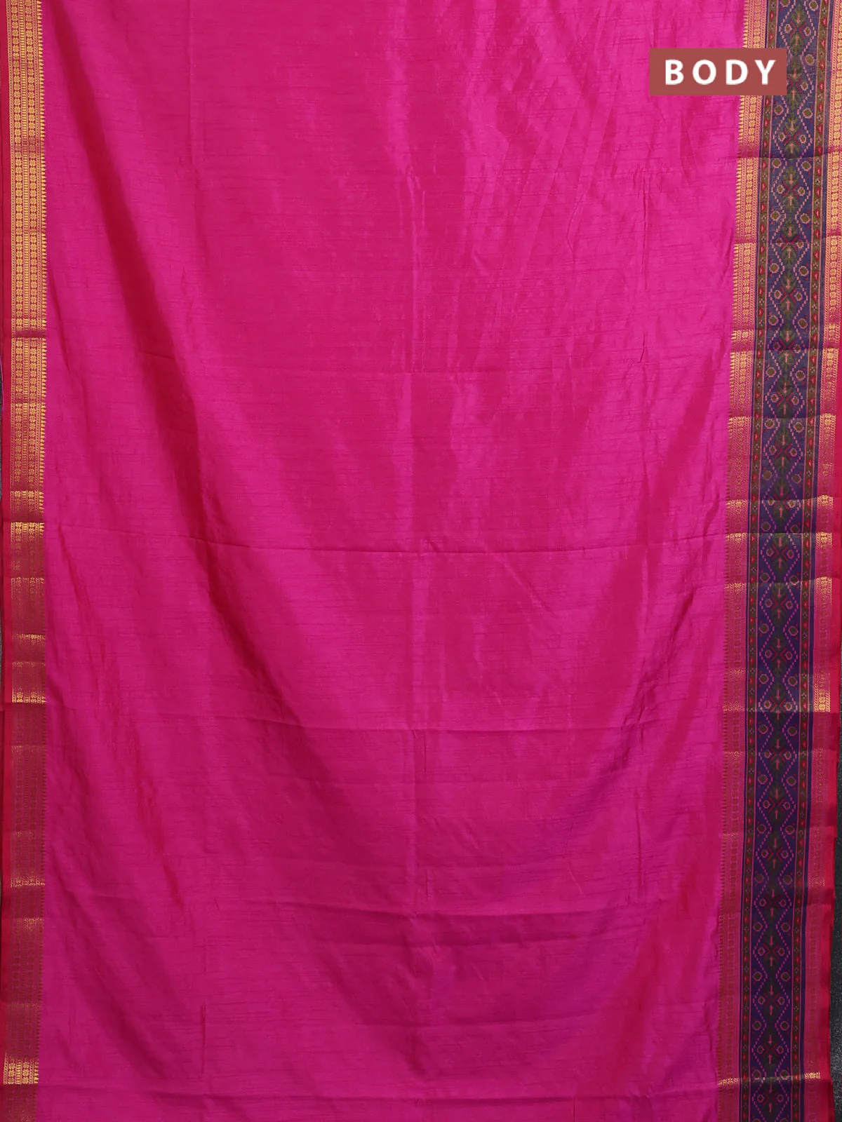 Semi tussar saree pink and blue with plain body and ikat woven zari border - Image 2