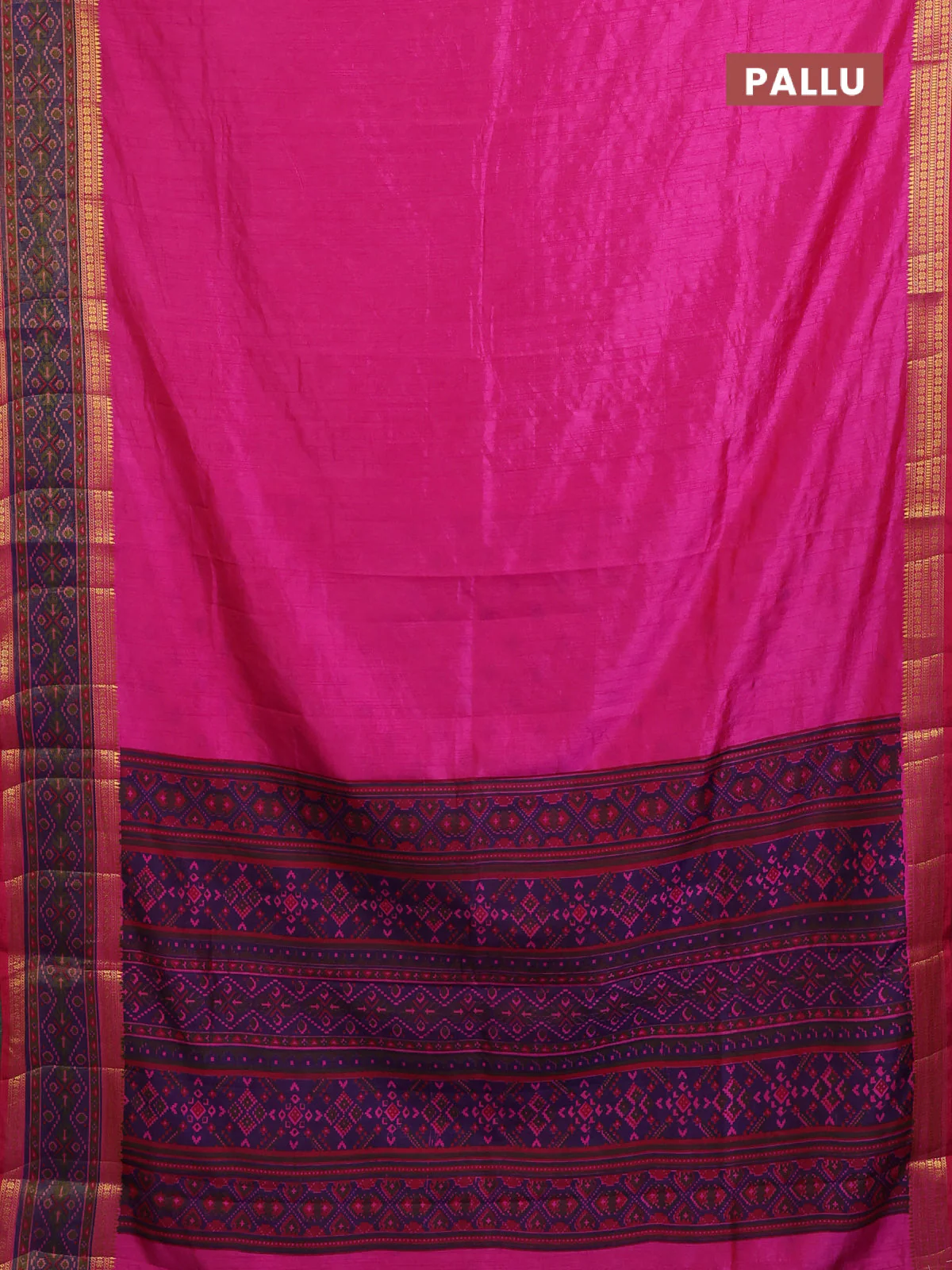 Semi tussar saree pink and blue with plain body and ikat woven zari border - Image 3