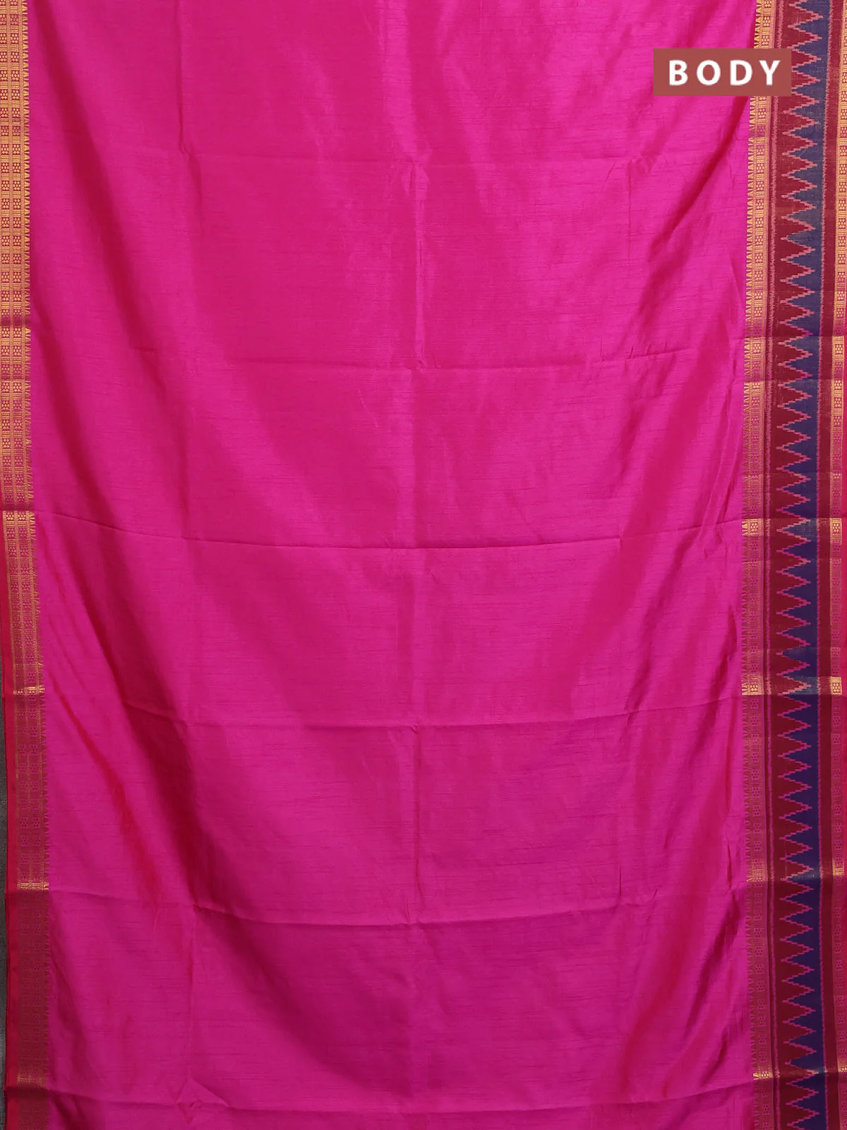 Semi tussar saree pink and maroon with plain body and ikat woven zari border - Image 2