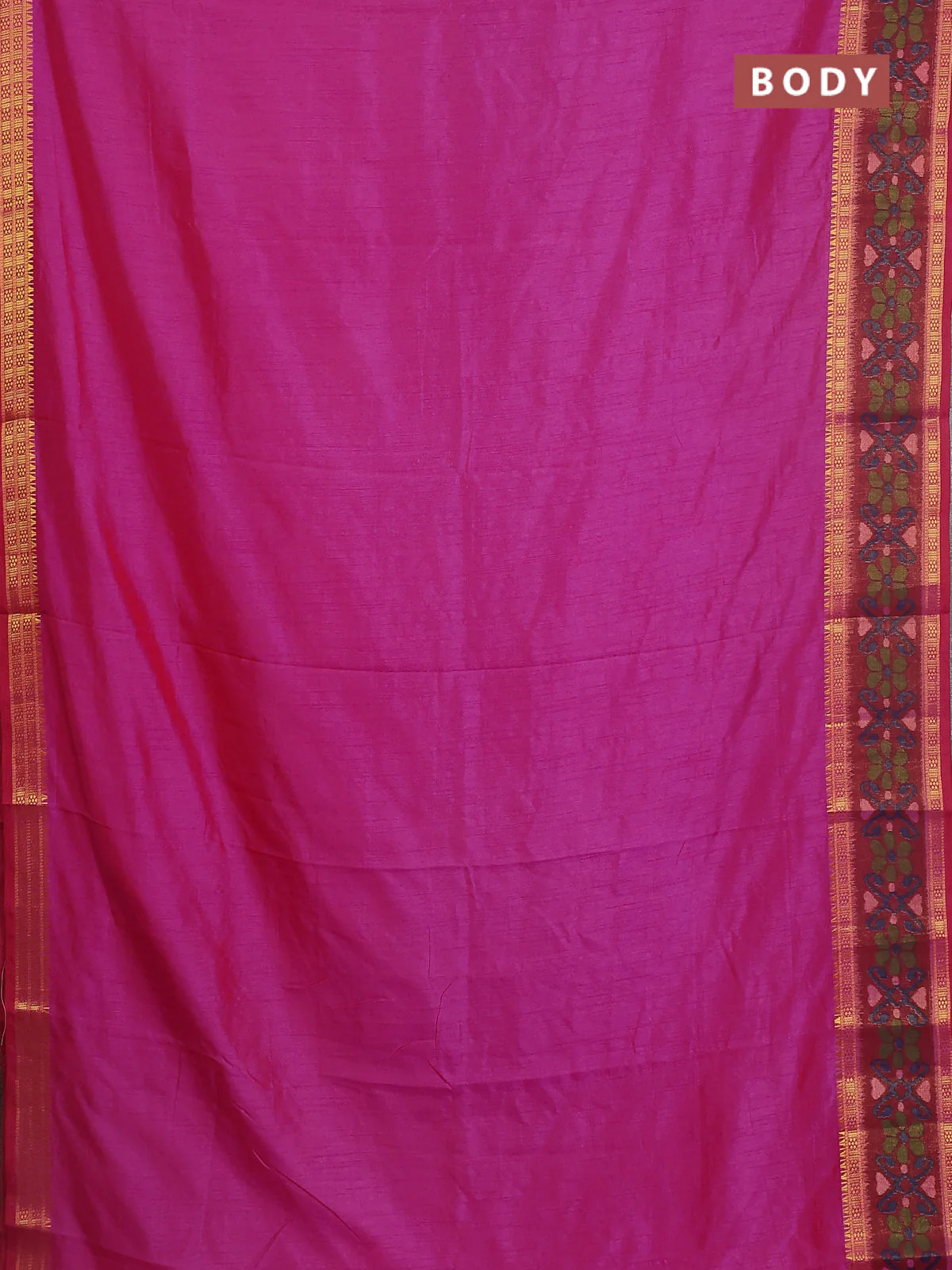 Semi tussar saree pink and maroon with plain body and ikat woven zari border - Image 2