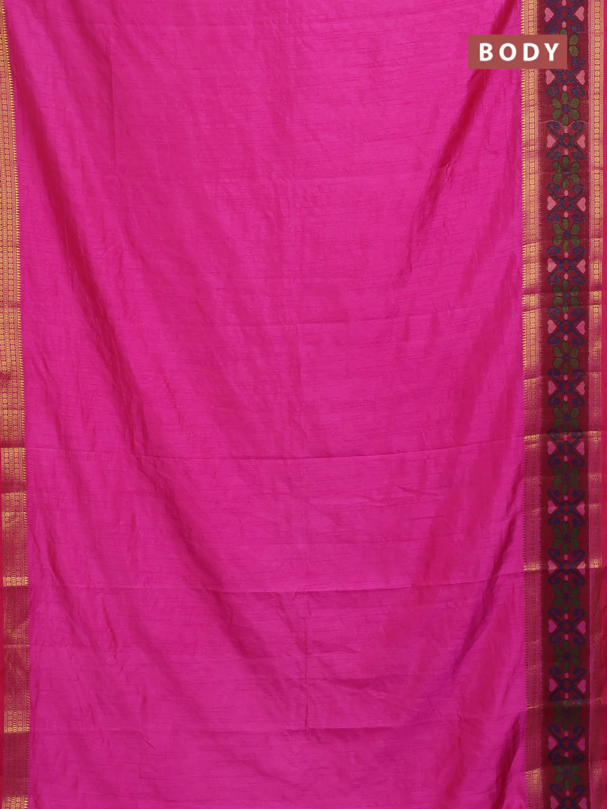 Semi tussar saree pink and maroon with plain body and ikat woven zari border - Image 2