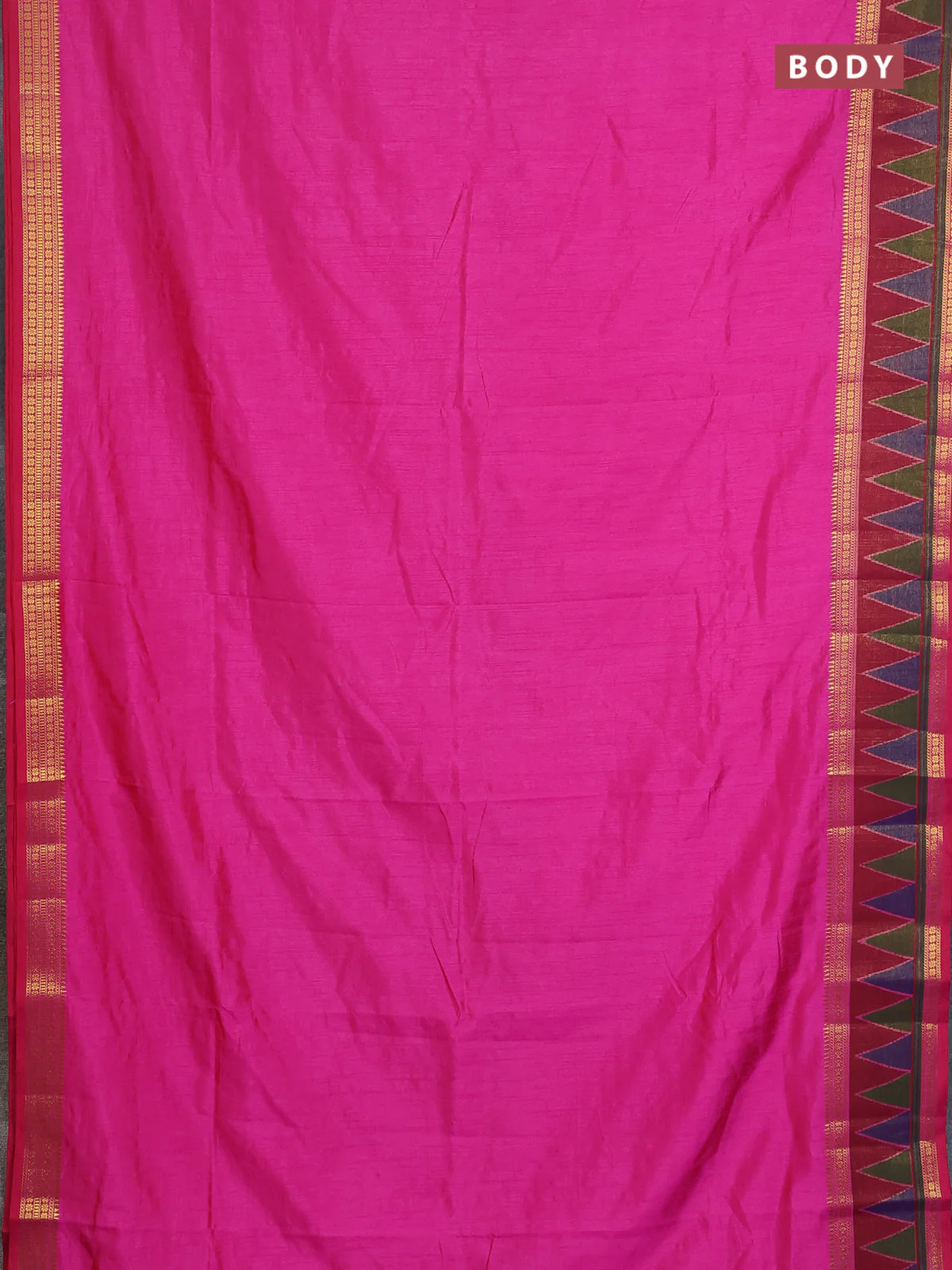 Semi tussar saree pink and maroon with plain body and ikat woven zari border - Image 2