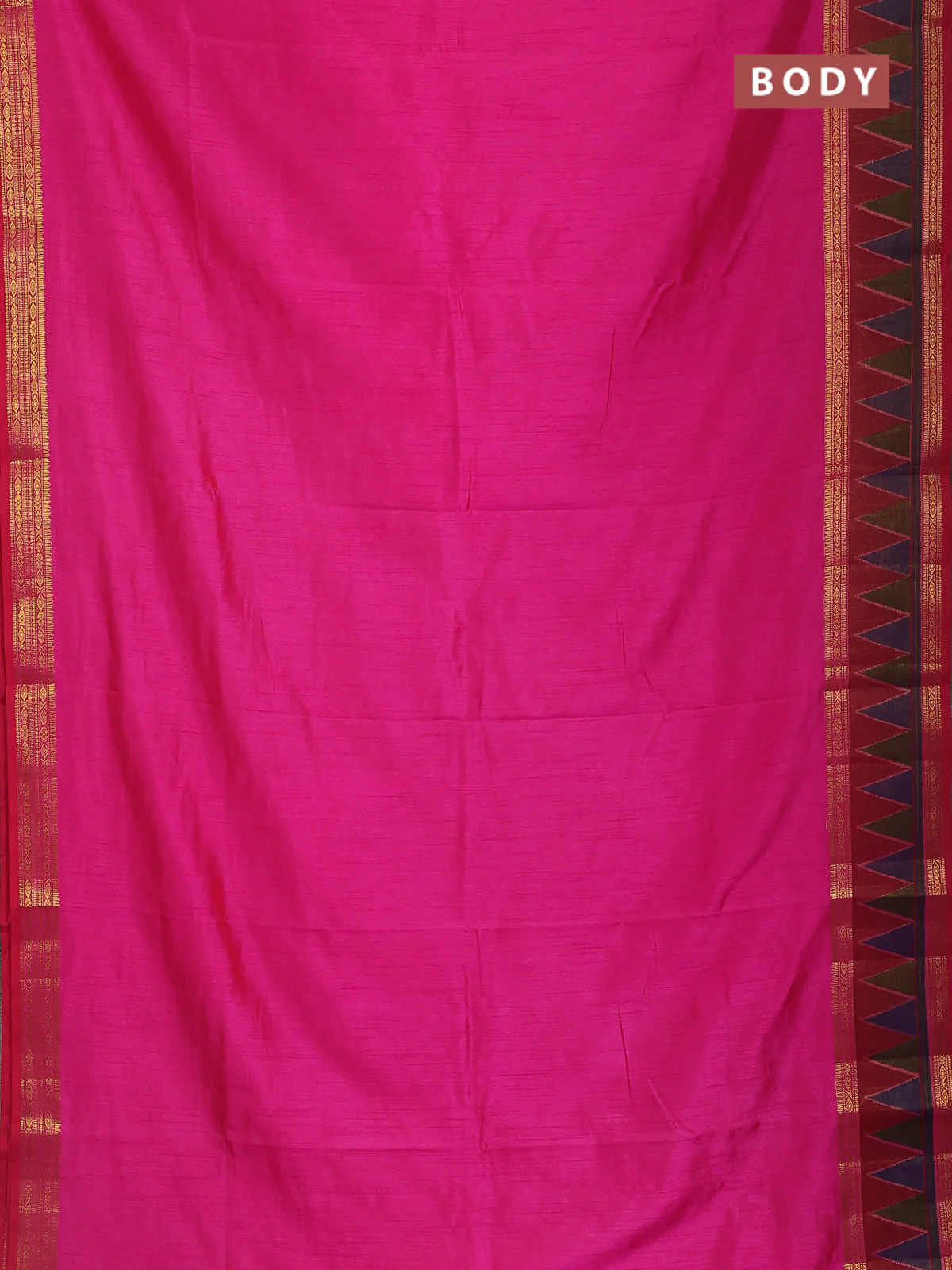 Semi tussar saree pink and maroon with plain body and ikat woven zari border - Image 2