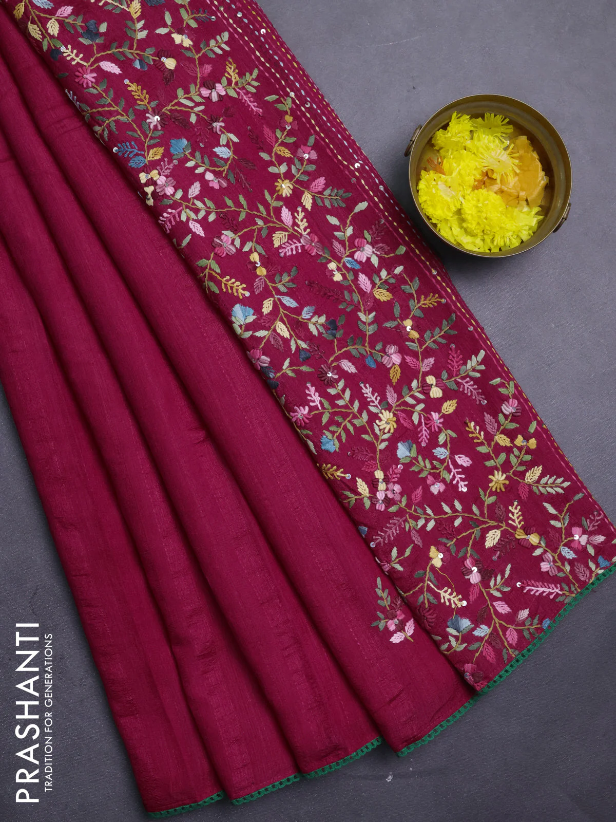 Semi tussar saree pink with embroided buttas and embroidery pallu
