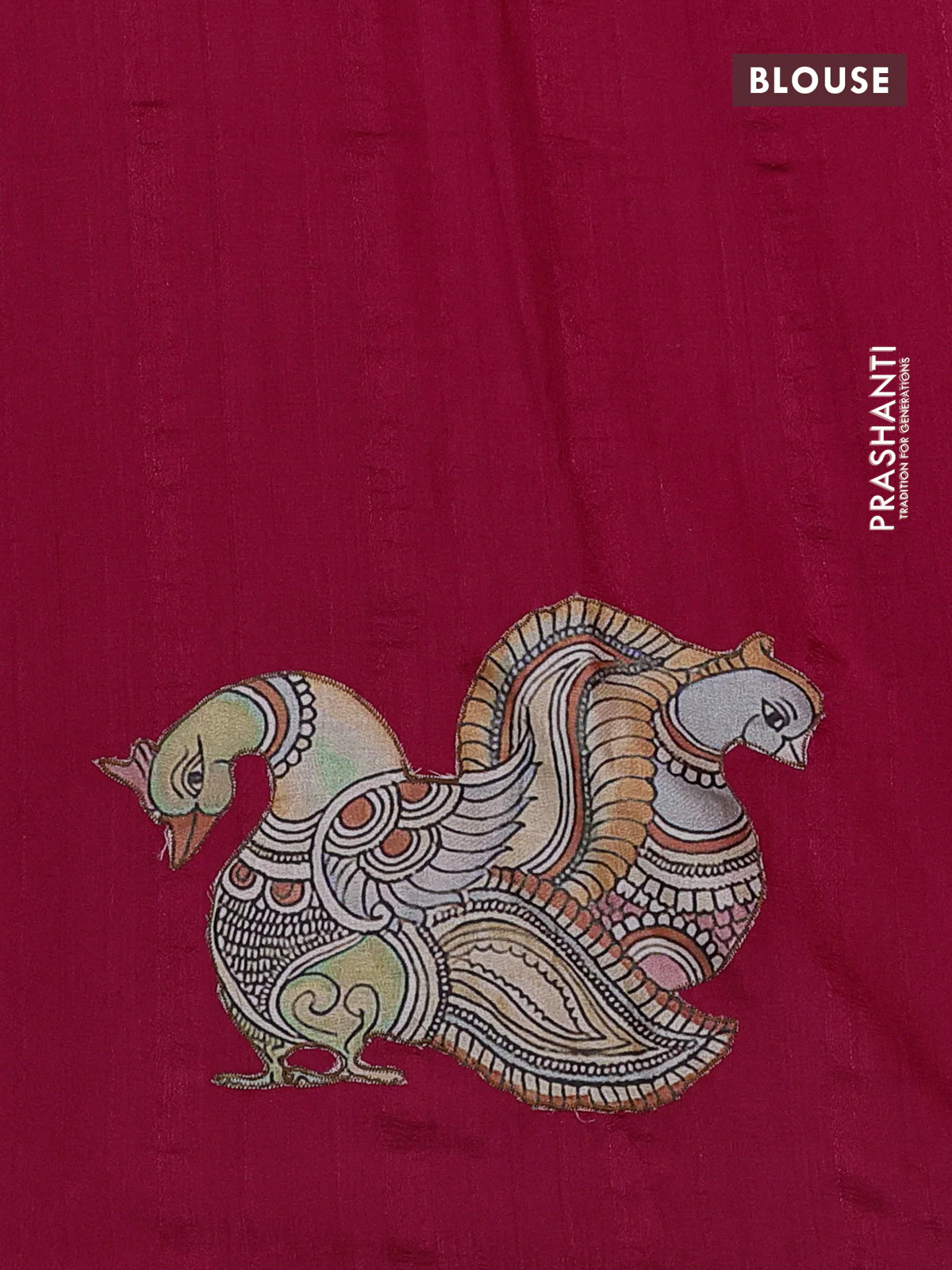 Semi tussar saree pink with kalamkari applique work in borderless style - Image 3