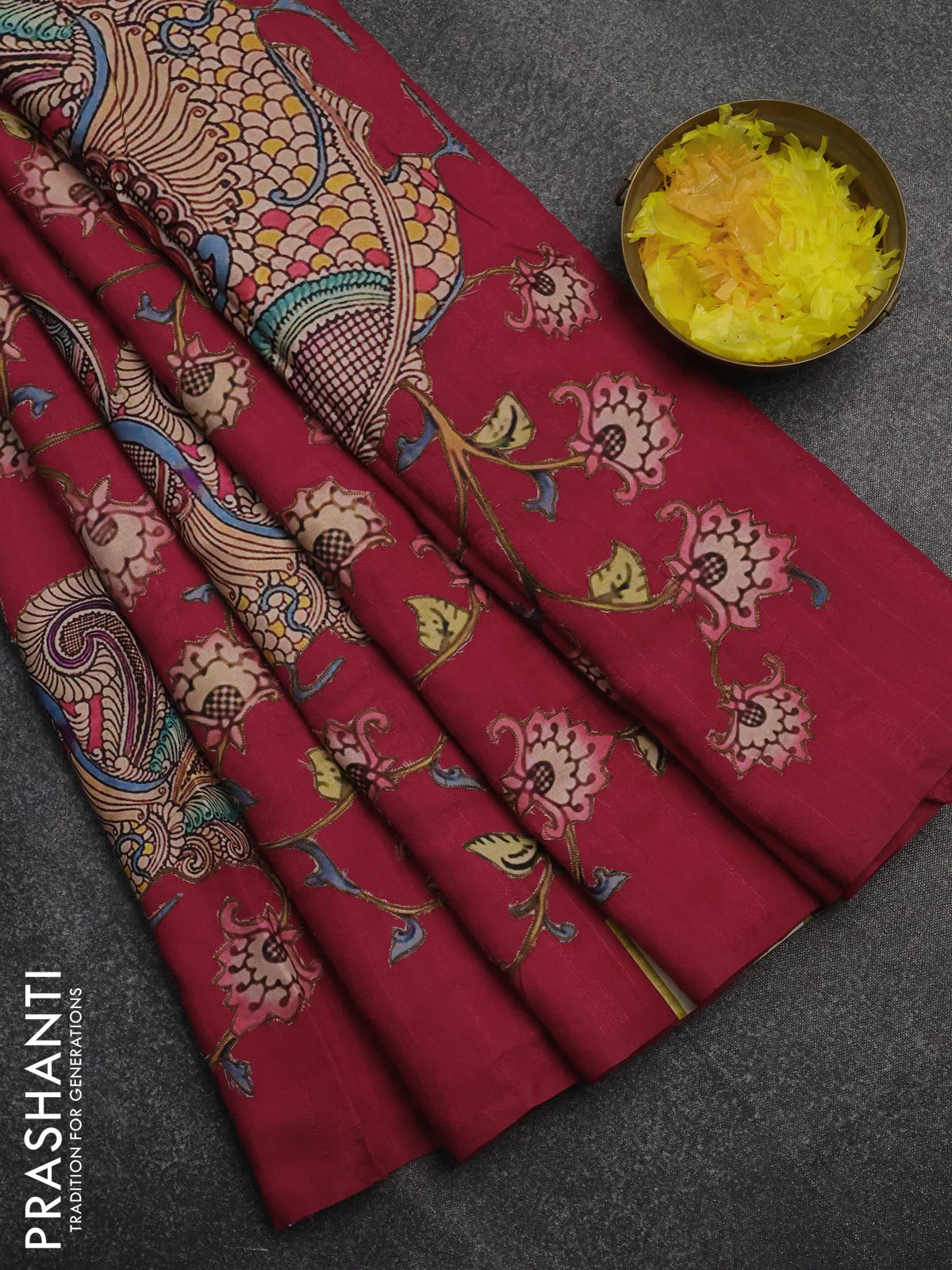Semi tussar saree pink with kalamkari applique work in borderless style - Image 2