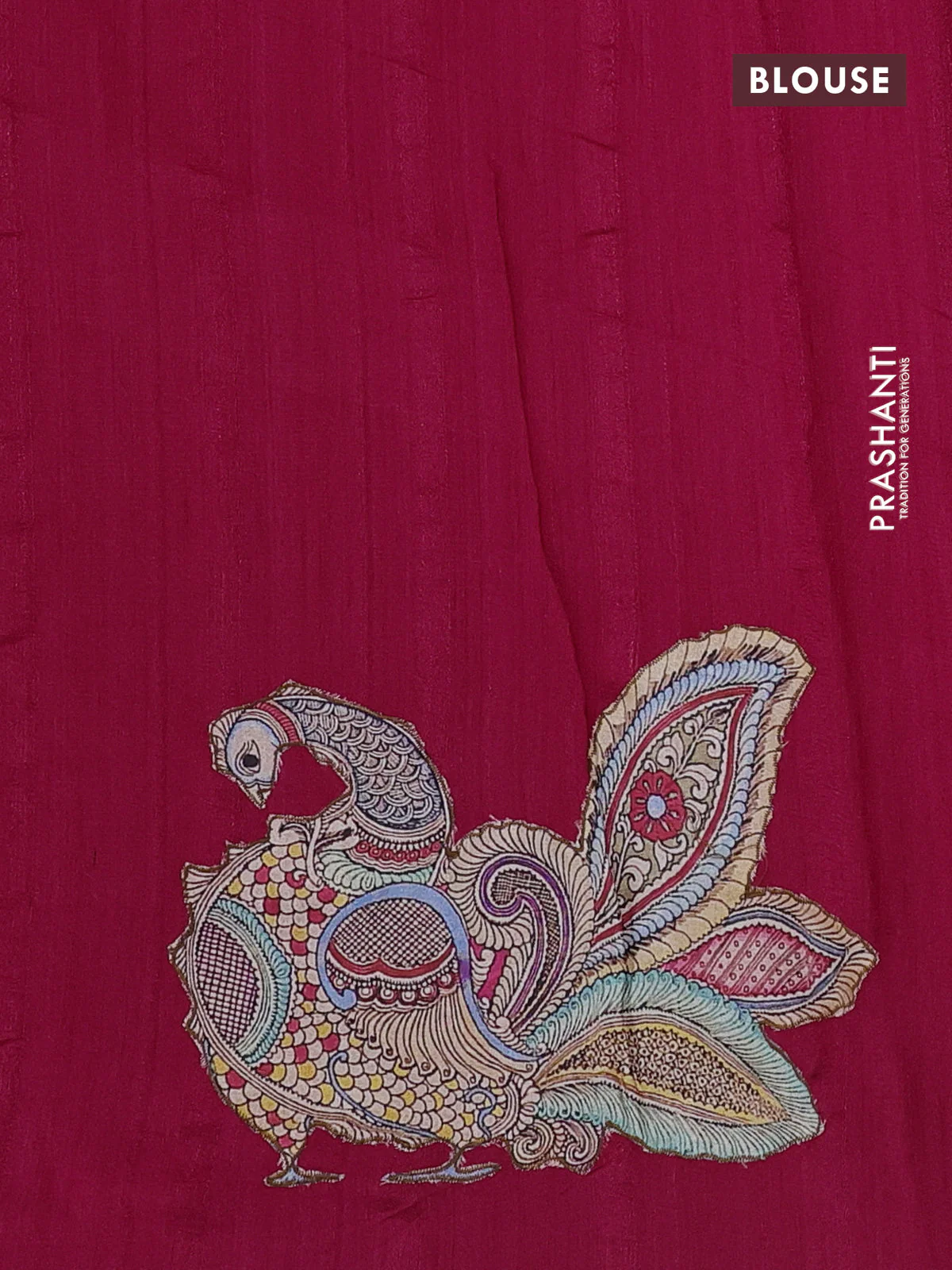Semi tussar saree pink with kalamkari applique work in borderless style - Image 3