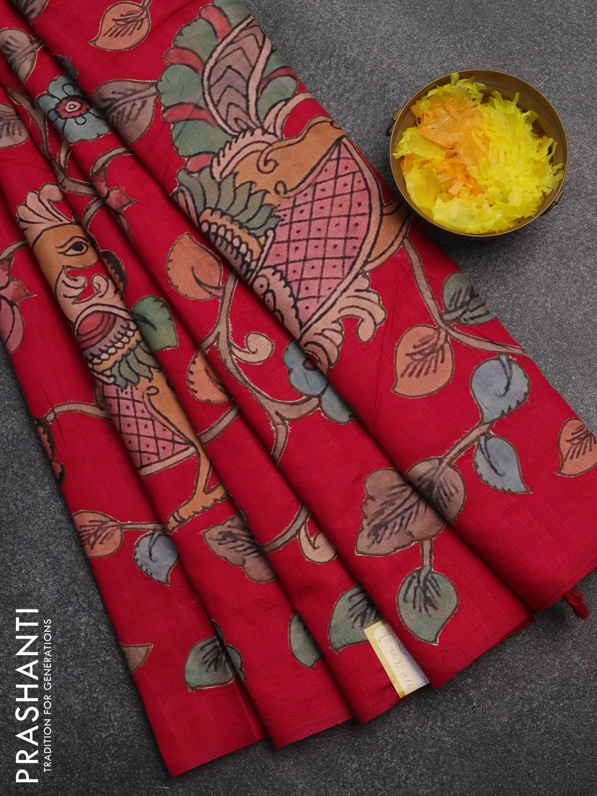Semi tussar saree pink with kalamkari applique work in borderless style - Image 2