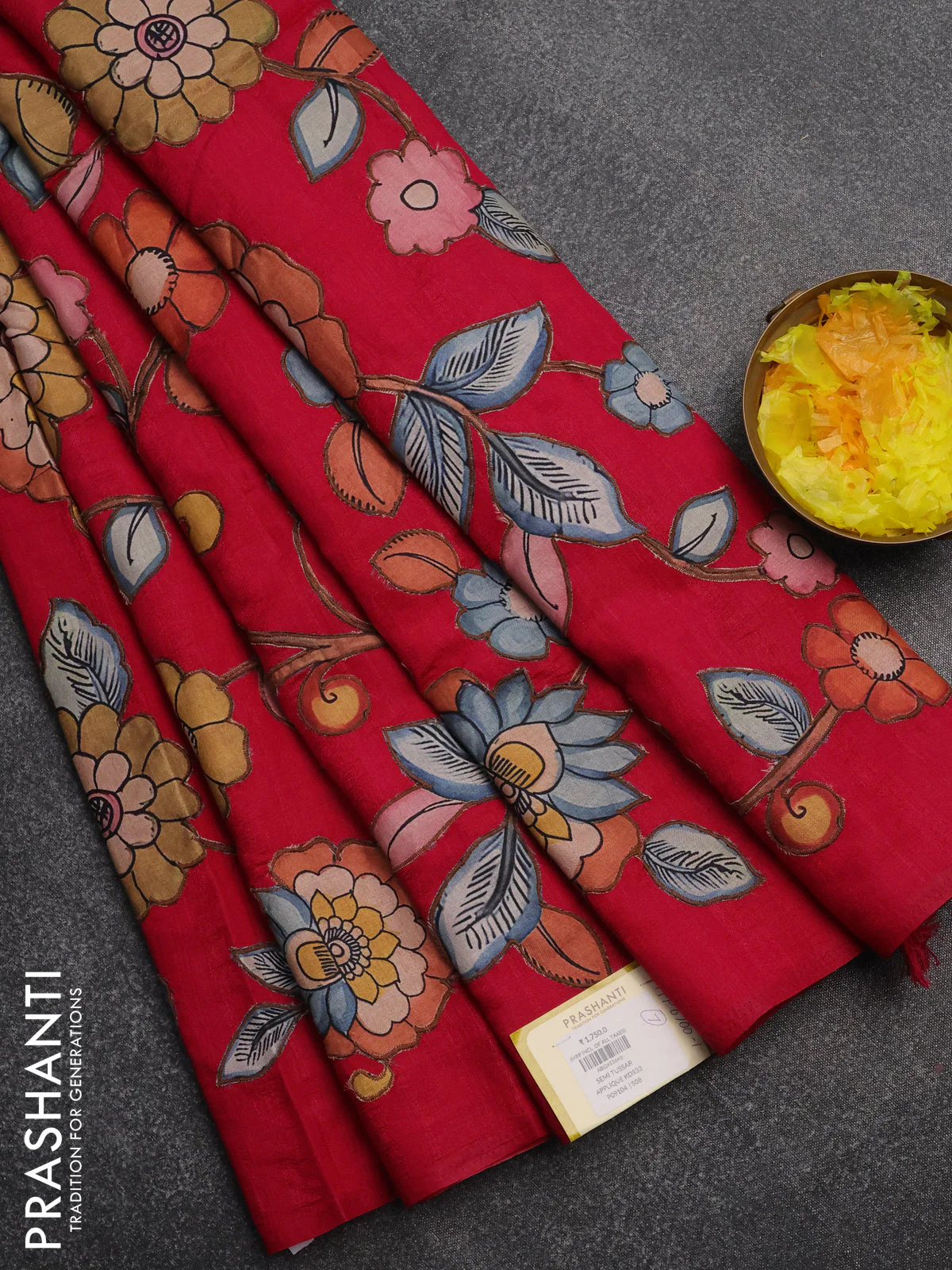 Semi tussar saree pink with kalamkari applique work in borderless style - Image 2