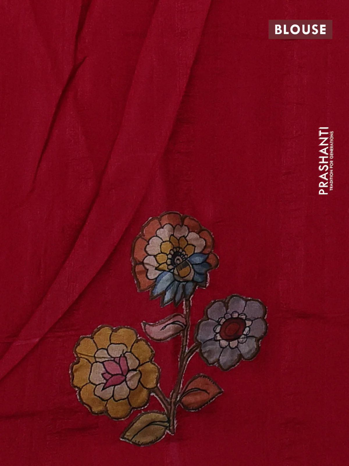 Semi tussar saree pink with kalamkari applique work in borderless style - Image 3
