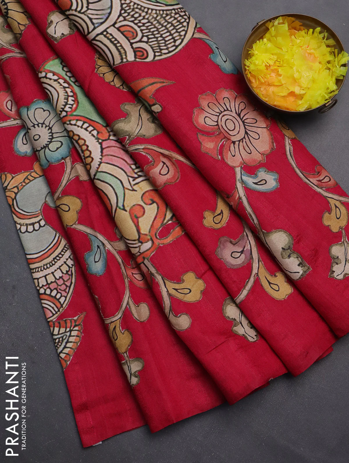 Semi tussar saree pink with kalamkari applique work - Image 2