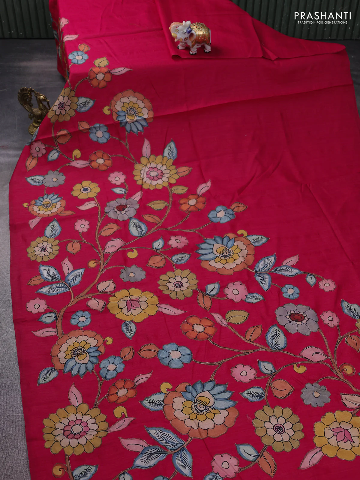 Semi tussar saree pink with kalamkari applique work