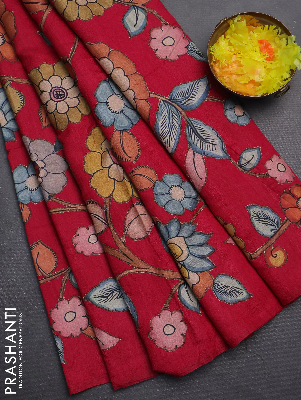 Semi tussar saree pink with kalamkari applique work - Image 2