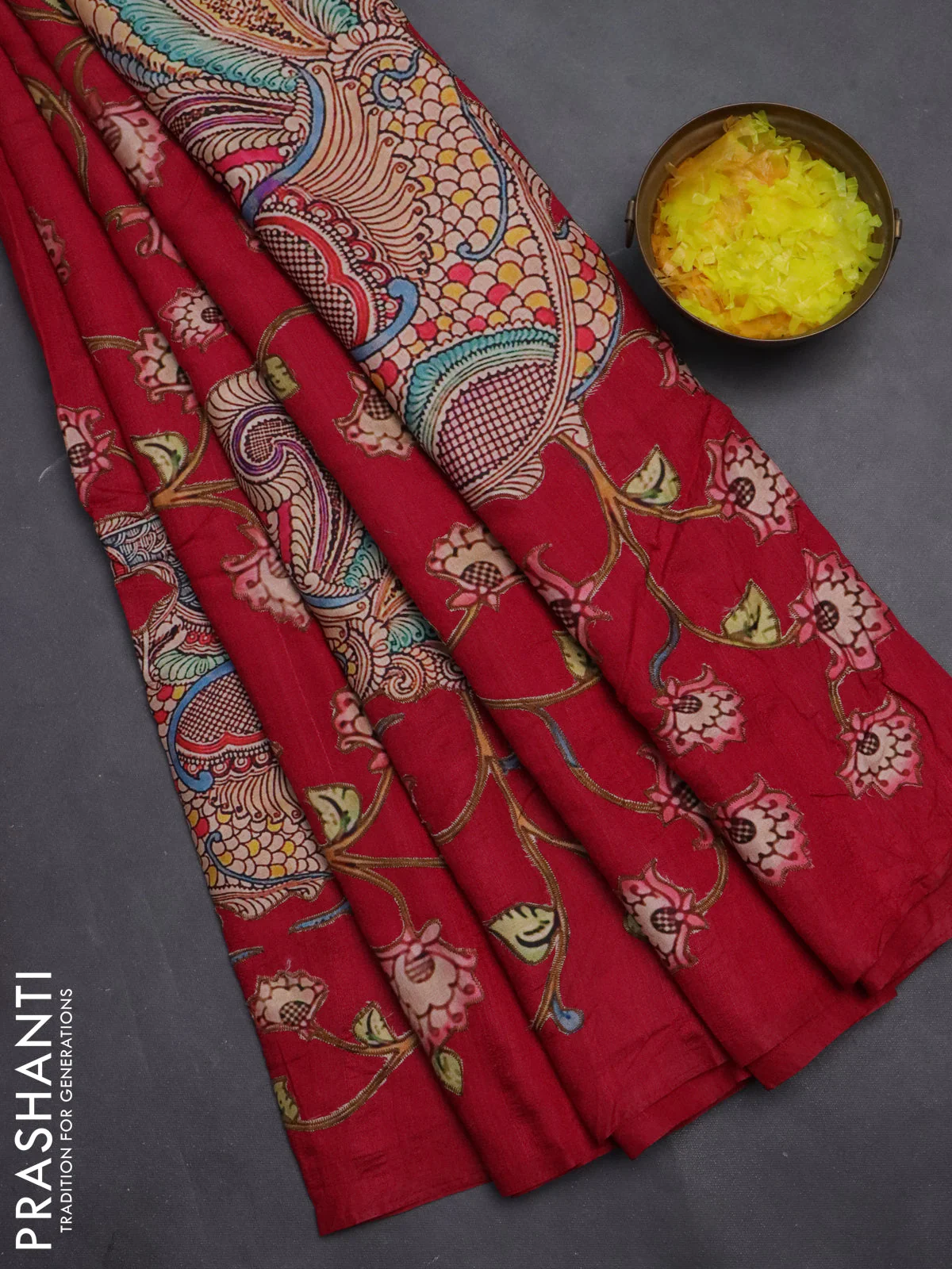 Semi tussar saree pink with kalamkari applique work - Image 2