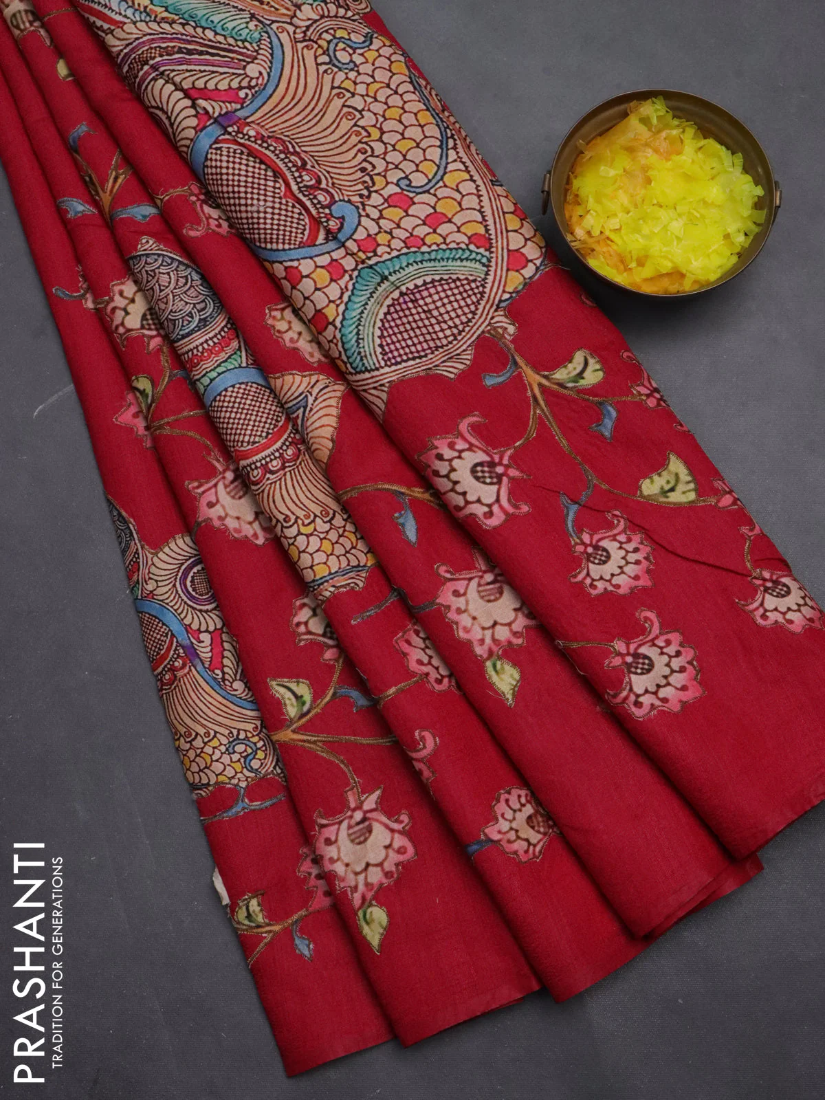 Semi tussar saree pink with kalamkari applique work - Image 2