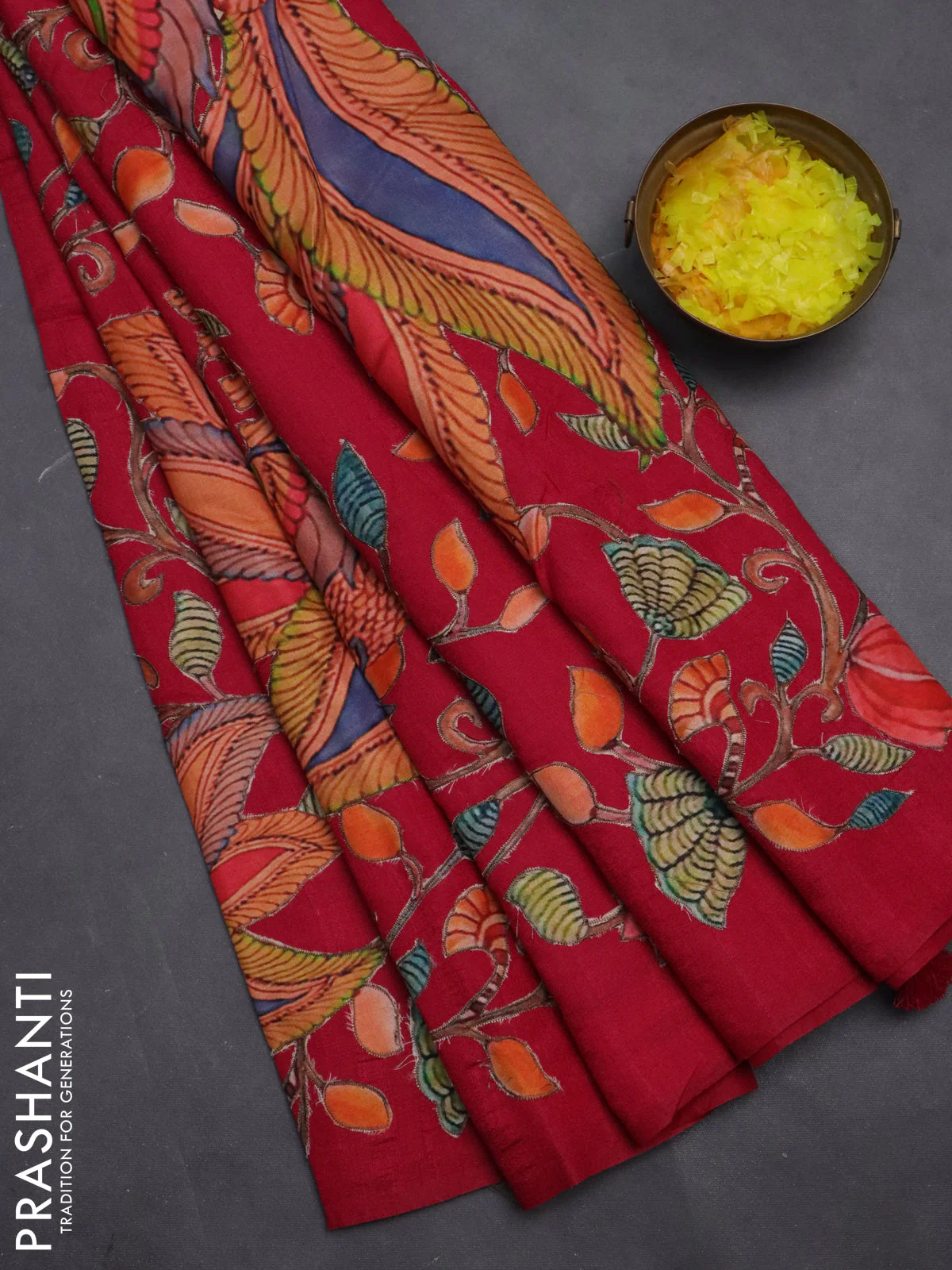 Semi tussar saree pink with kalamkari applique work - Image 2