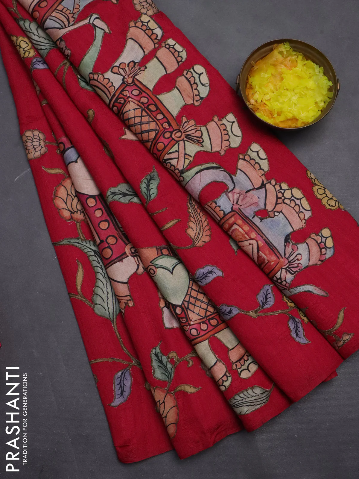 Semi tussar saree pink with kalamkari applique work - Image 2