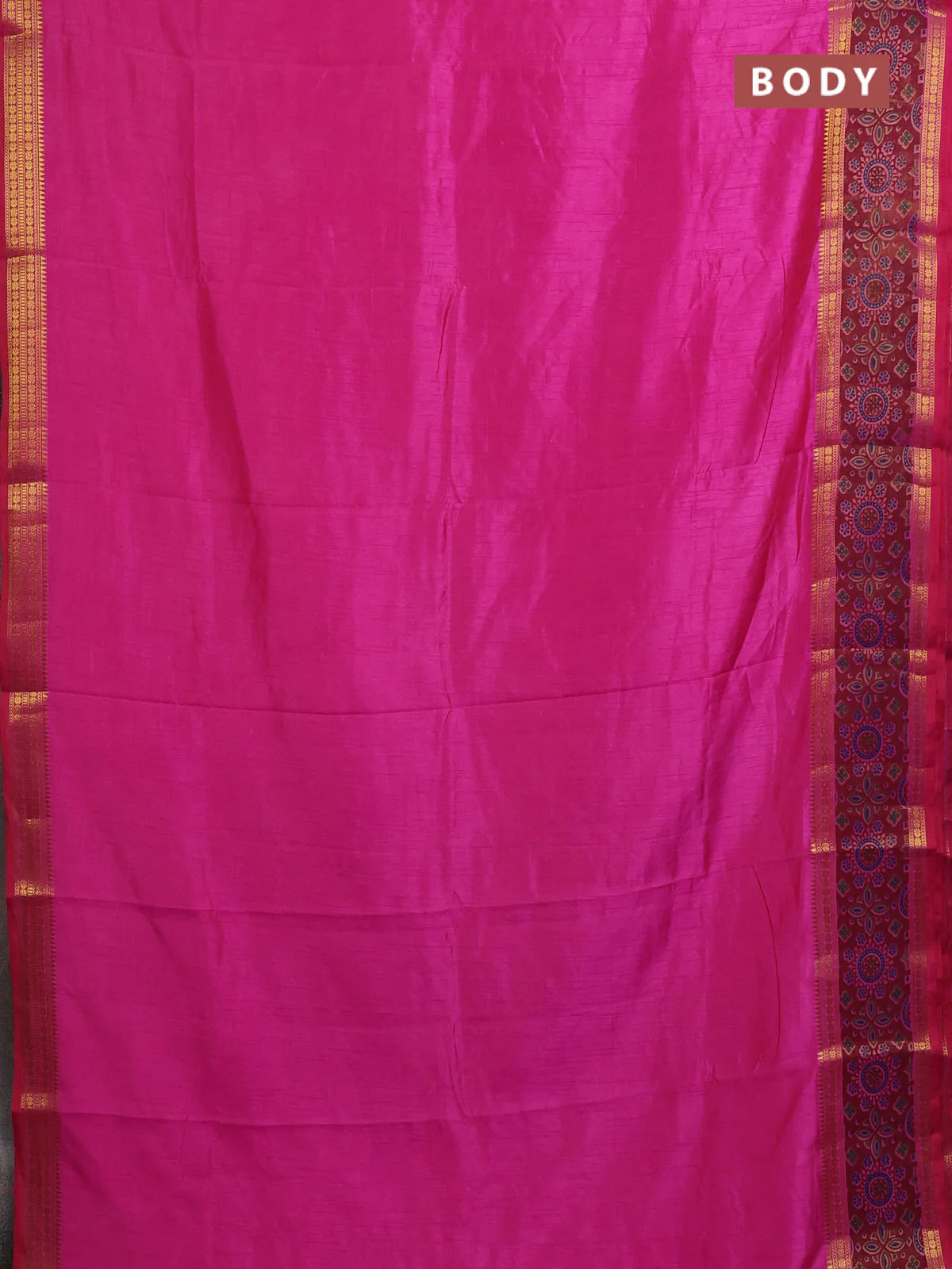 Semi tussar saree pink with plain body and ikat woven zari border - Image 2