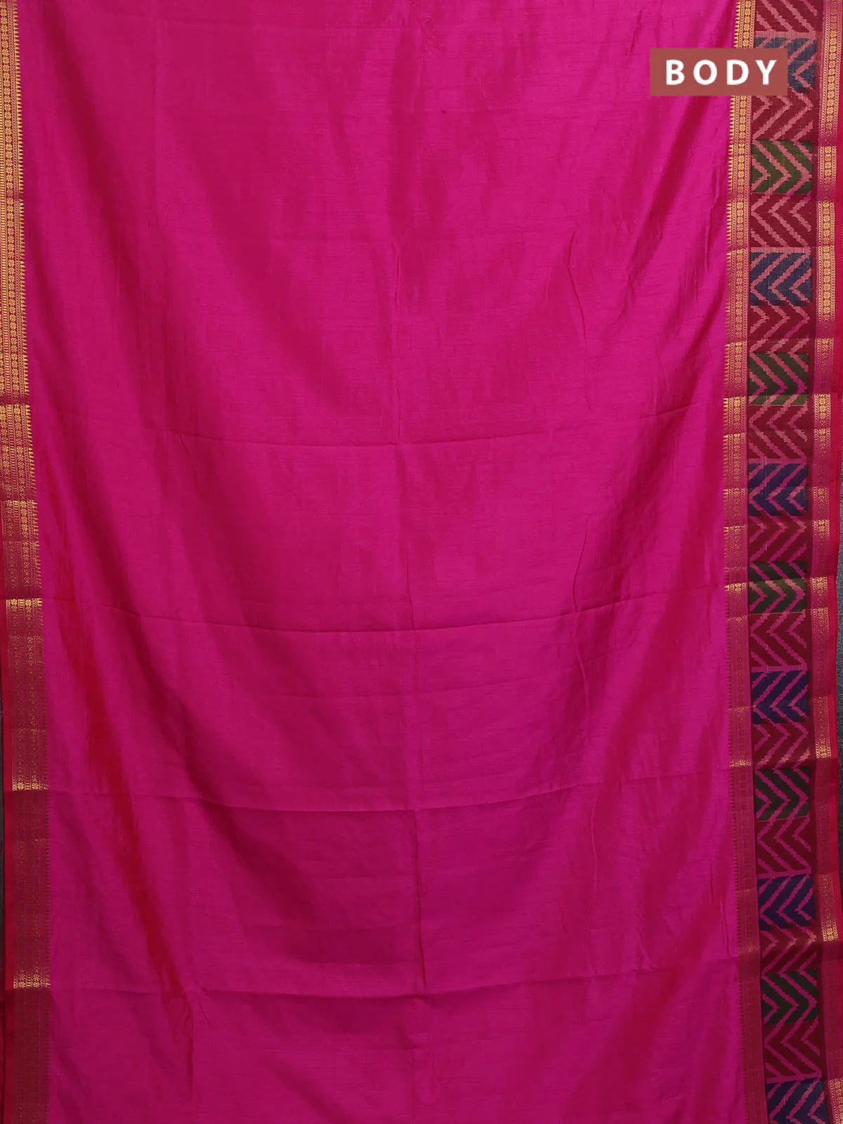 Semi tussar saree pink with plain body and ikat woven zari border - Image 2
