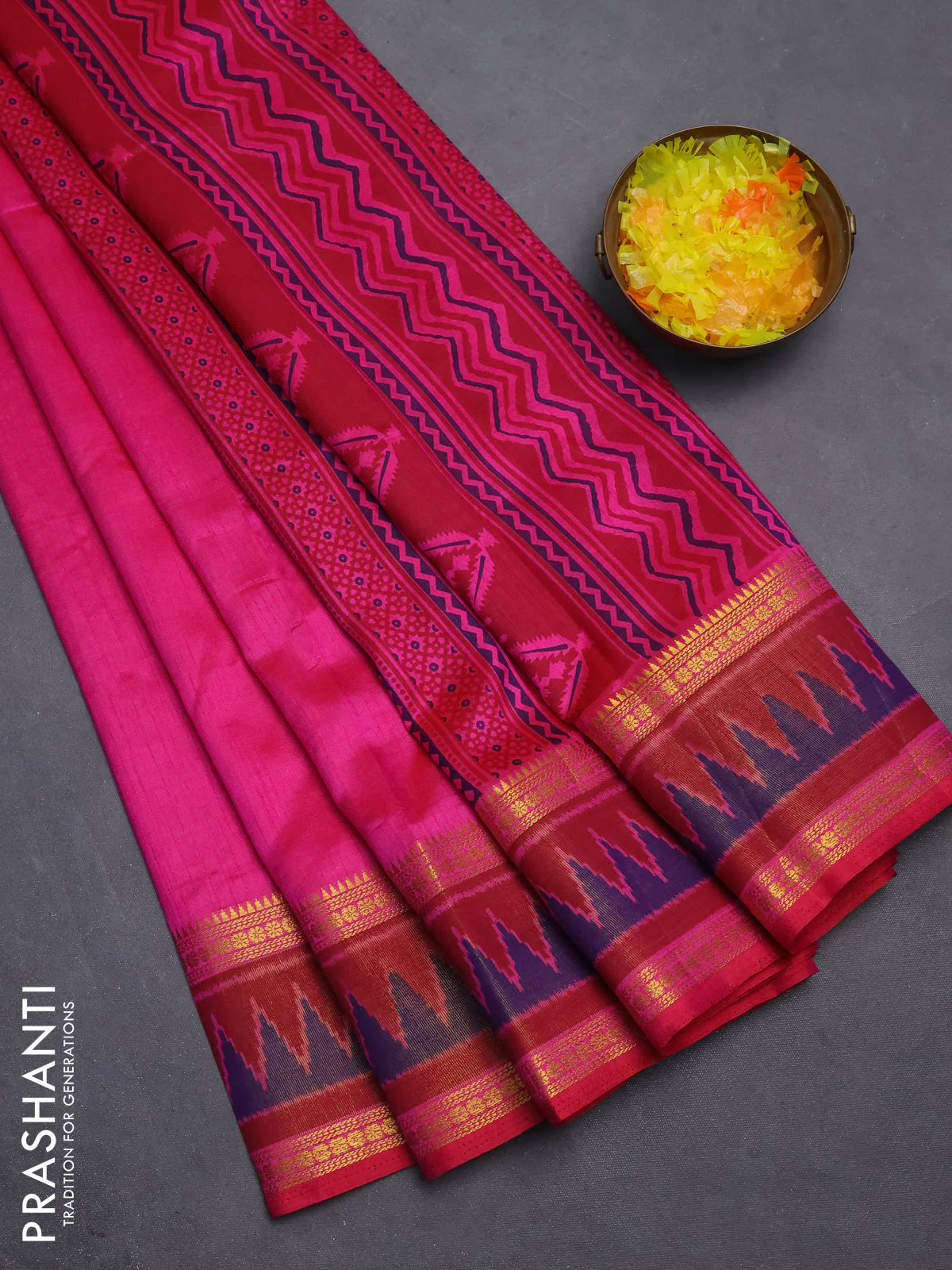 Semi tussar saree pink with plain body and ikat woven zari border