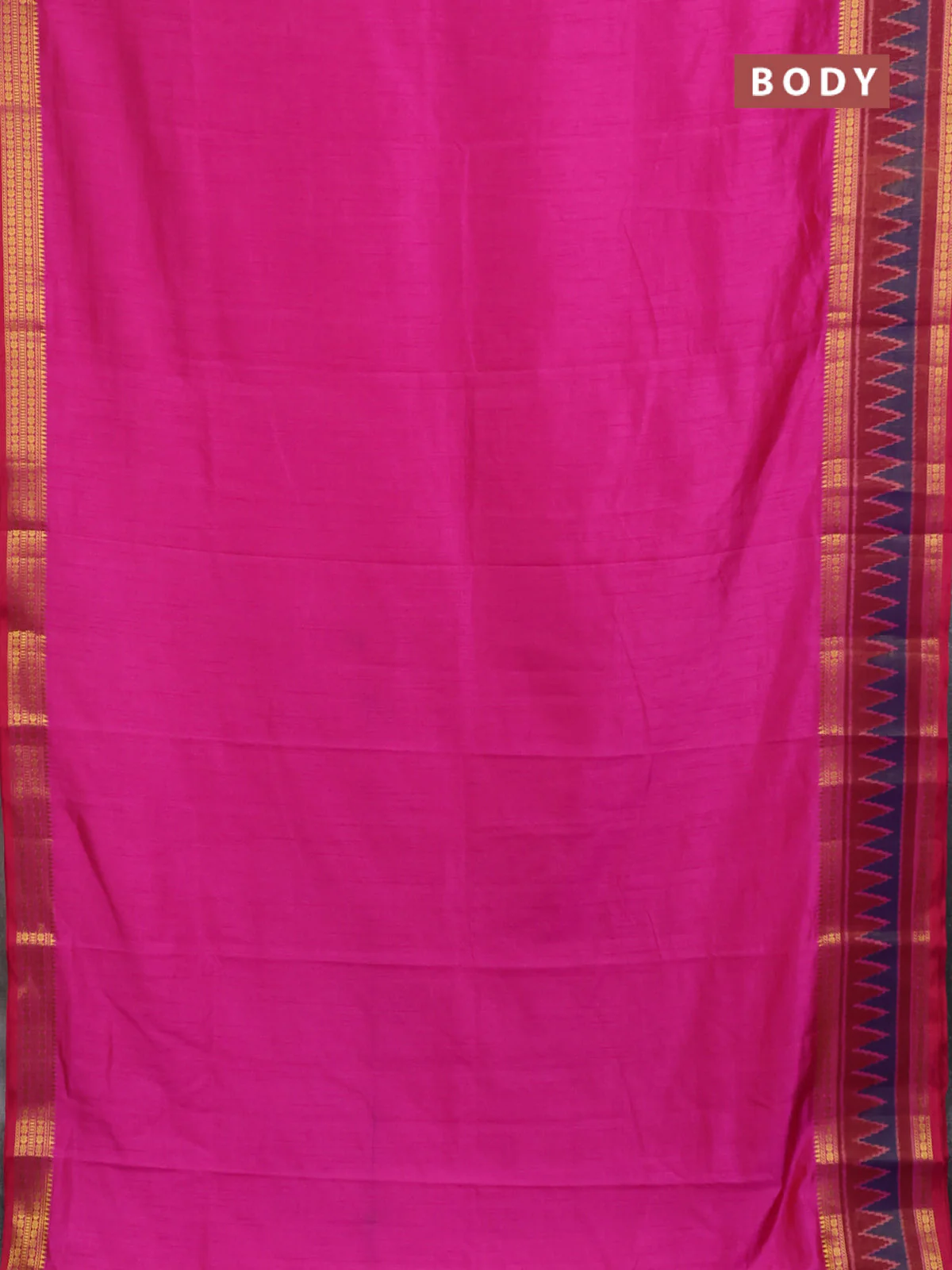 Semi tussar saree pink with plain body and ikat woven zari border - Image 2