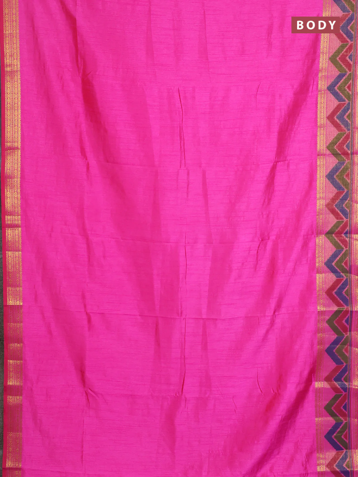 Semi tussar saree pink with plain body and ikat woven zari border - Image 2
