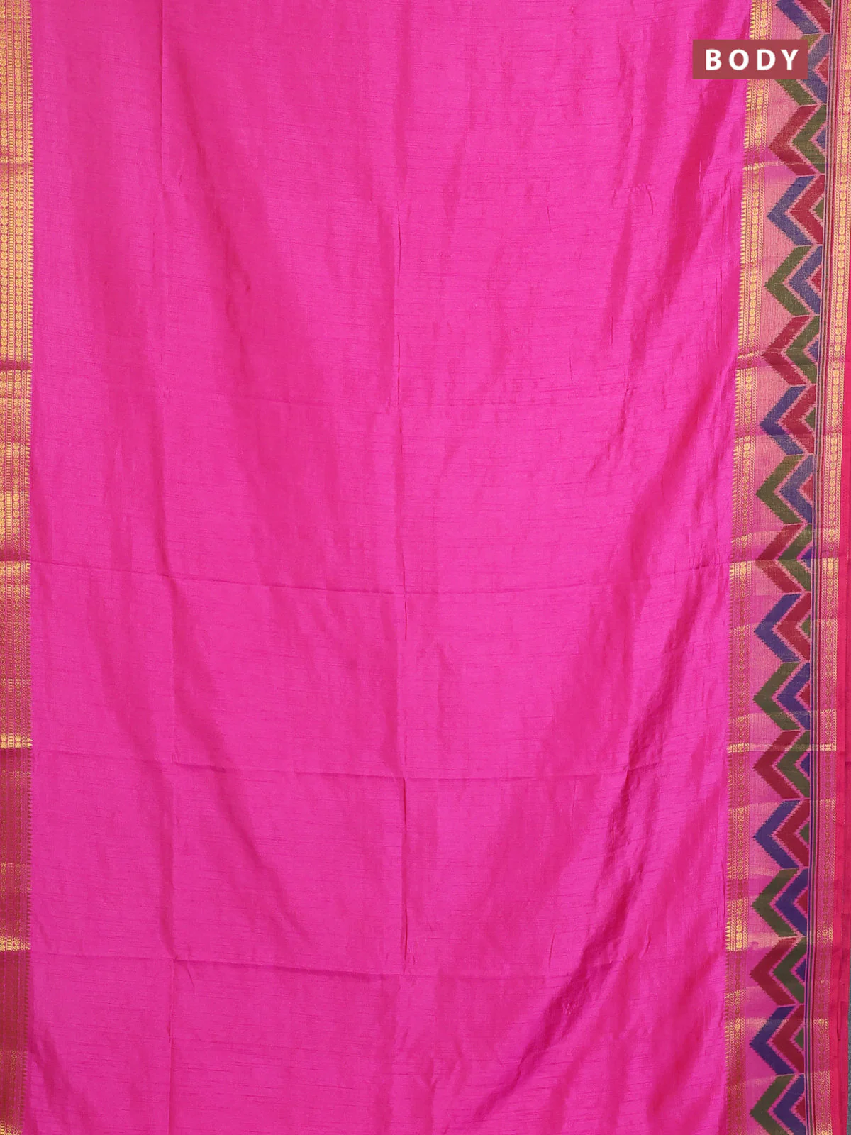 Semi tussar saree pink with plain body and ikat woven zari border - Image 2