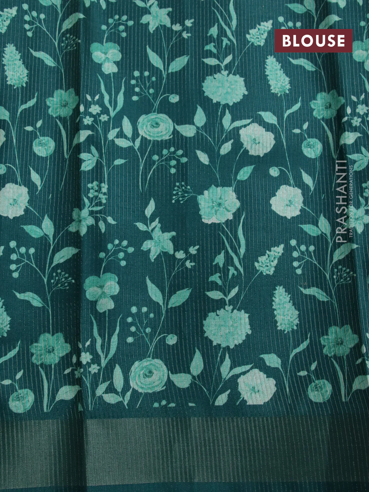 Semi tussar saree pista green and peacock green with allover zari buttas & flotal digital prints and zari woven border - Image 10