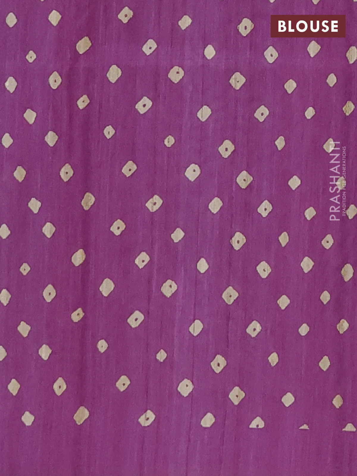 Semi tussar saree purple and beige with allover bandhani prints and madhubani printed pallu & border - Image 4