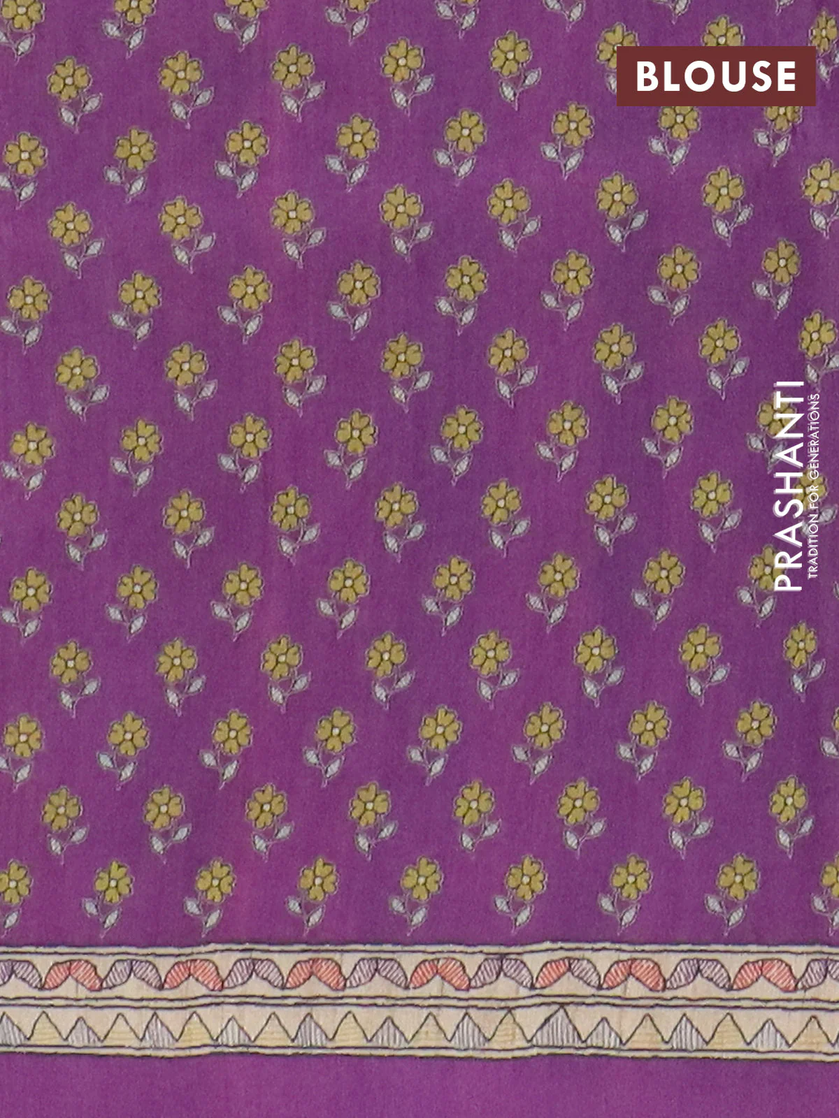 Semi tussar saree purple and beige with allover prints and madhubani printed pallu & border - Image 4