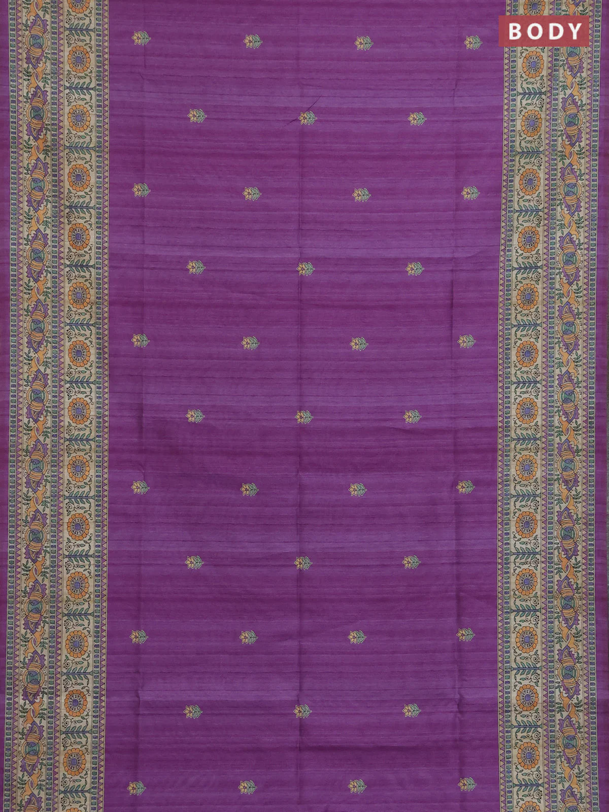Semi tussar saree purple and beige with butta prints and madhubani printed pallu & border - Image 2