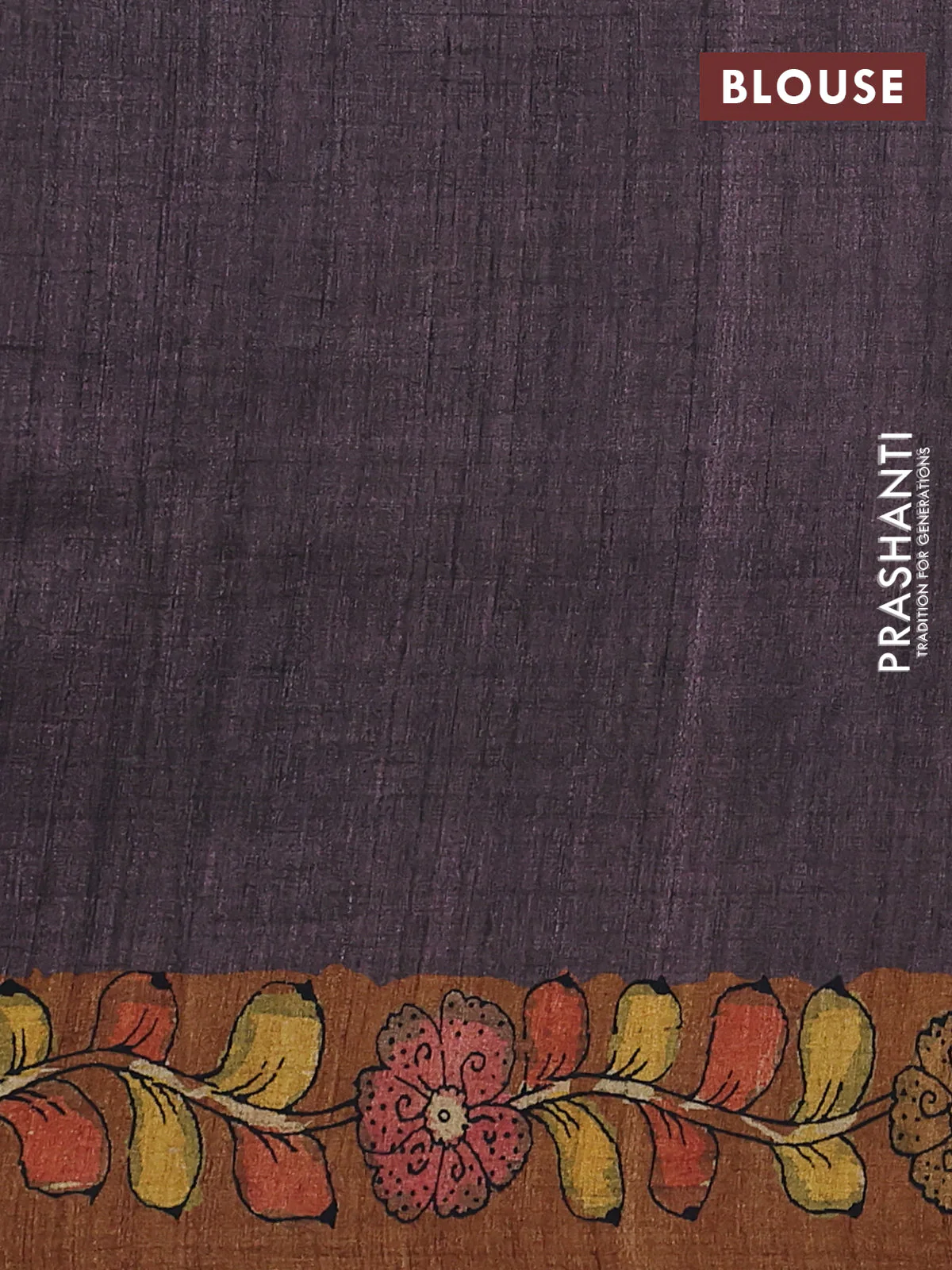 Semi tussar saree purple and brown with allover kalamkari prints and mirror work - Image 3
