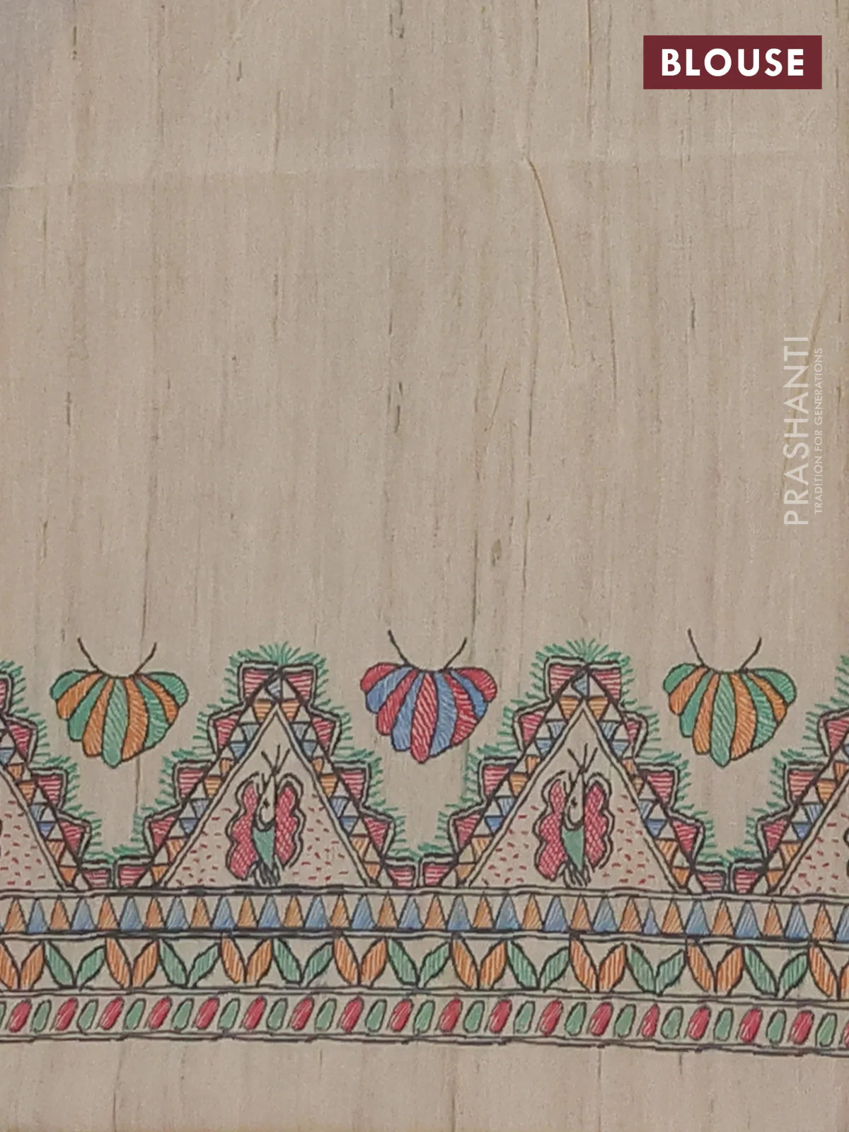 Semi tussar saree purple and cream with butta prints and madhubani printed pallu & border - Image 4
